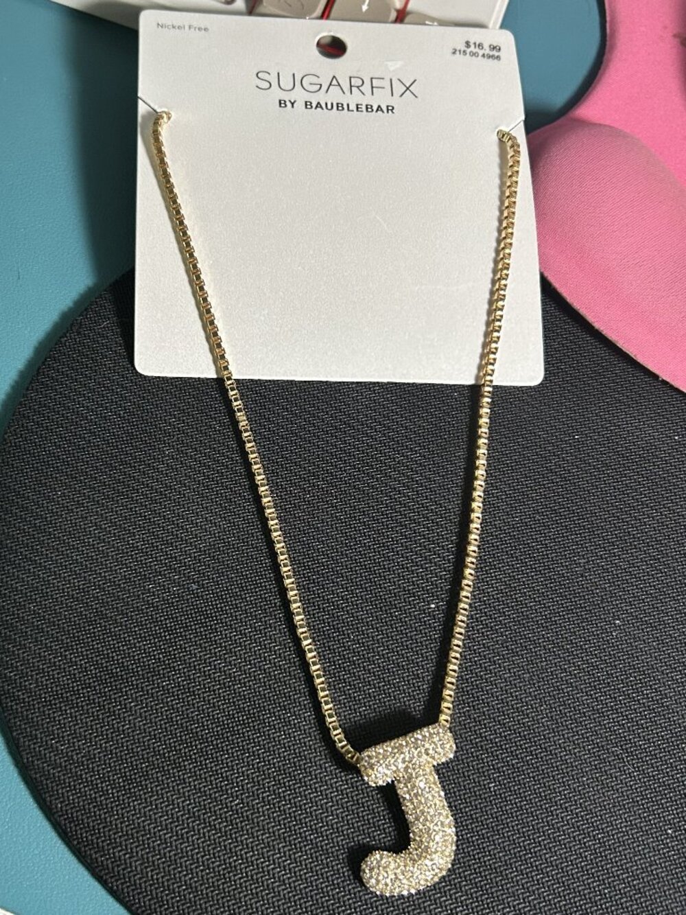 SUGARFIX by BaubleBar Initial J Rhinestone Pendant Box Chain Necklace NWT